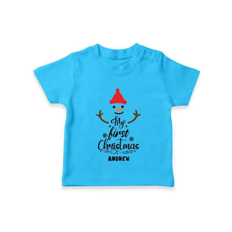 My 1st Christmas - Cute Imprinted Christmas T-Shirt With Name For Babies - SKY BLUE - 0-5 Months Old (Chest 17")