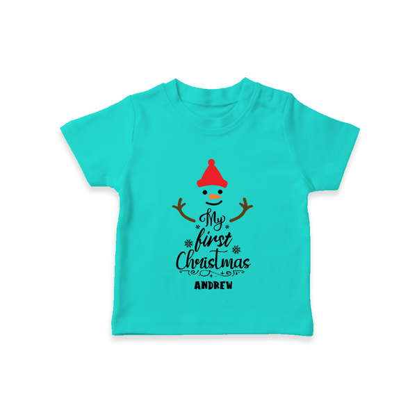 My 1st Christmas - Cute Imprinted Christmas T-Shirt With Name For Babies - TEAL - 0-5 Months Old (Chest 17")