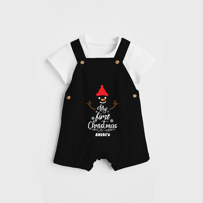 My 1st Christmas - Cute Imprinted Christmas Dungaree Set With Name For Babies - BLACK - 0 - 5 Months Old (Chest 18")