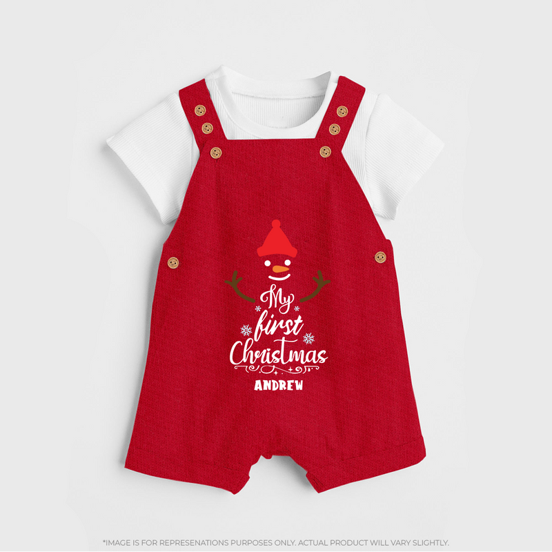 My 1st Christmas - Cute Imprinted Christmas Dungaree Set With Name For Babies - RED - 0 - 5 Months Old (Chest 18")