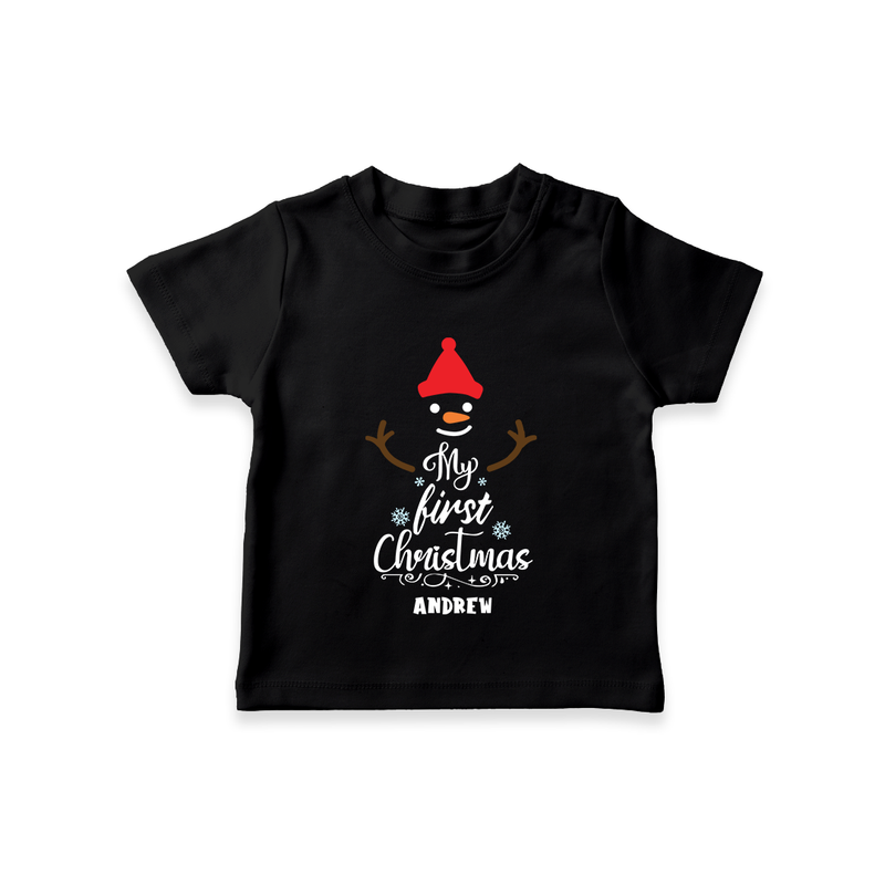 My 1st Christmas - Cute Imprinted Christmas T-Shirt With Name For Babies - BLACK - 0-5 Months Old (Chest 17")