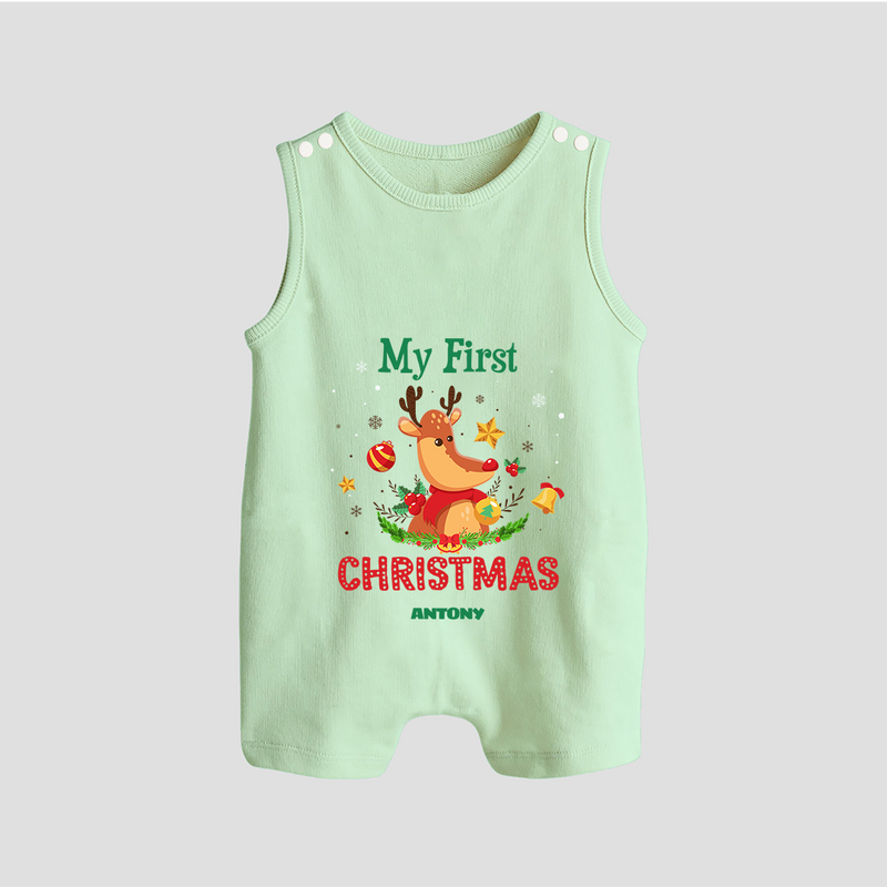 Celebrate This Christmas With Our "My First Christmas" themed Customized Romper Suit With Name For Babies - MINT GREEN - 0 - 5 Months Old (Chest 18")