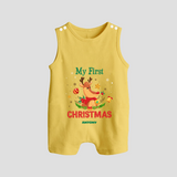 Celebrate This Christmas With Our "My First Christmas" themed Customized Romper Suit With Name For Babies - PASTEL YELLOW - 0 - 5 Months Old (Chest 18")