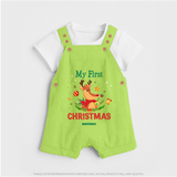 Celebrate This Christmas With Our "My First Christmas" themed Customized Dungaree Set With Name For Babies - GREEN - 0 - 5 Months Old (Chest 18")