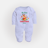 Celebrate This Christmas With Our "My First Christmas" themed Customized Sleep Suit With Name For Babies - BABY BLUE - New Born (Chest 7.5")