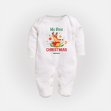 Celebrate This Christmas With Our "My First Christmas" themed Customized Sleep Suit With Name For Babies - WHITE - New Born (Chest 7.5")