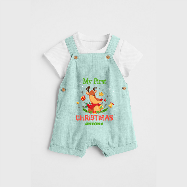 Celebrate This Christmas With Our "My First Christmas" themed Customized Dungaree Set With Name For Babies - ARCTIC BLUE - 0 - 5 Months Old (Chest 18")