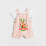 Celebrate This Christmas With Our "My First Christmas" themed Customized Dungaree Set With Name For Babies - PEACH - 0 - 5 Months Old (Chest 18")