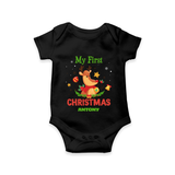 Celebrate This Christmas With Our "My First Christmas" themed Customized Romper With Name For Babies - BLACK - 0 - 3 Months Old (Chest 16")