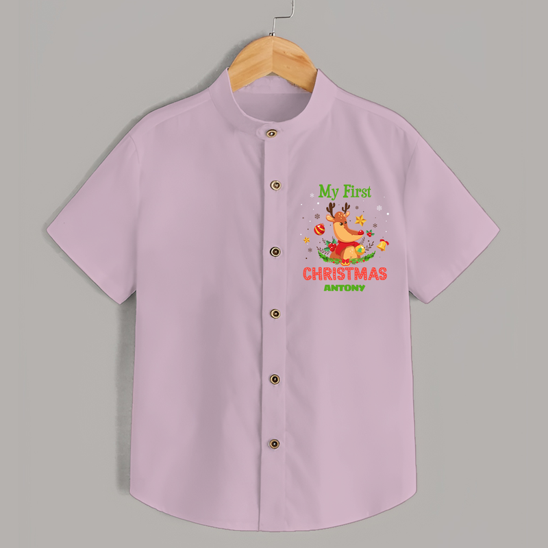 Celebrate This Christmas With Our "My First Christmas" themed Customized Shirt With Name For Kids - PINK - 0 - 6 Months Old (Chest 23")