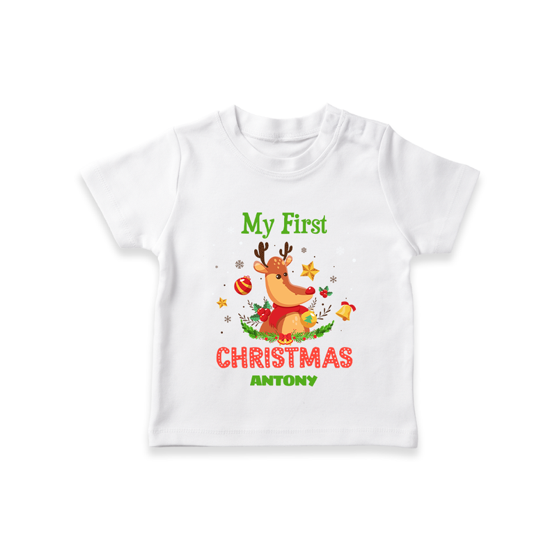 Celebrate This Christmas With Our "My First Christmas" themed Customized T-Shirt With Name For Babies - WHITE - 0-5 Months Old (Chest 17")