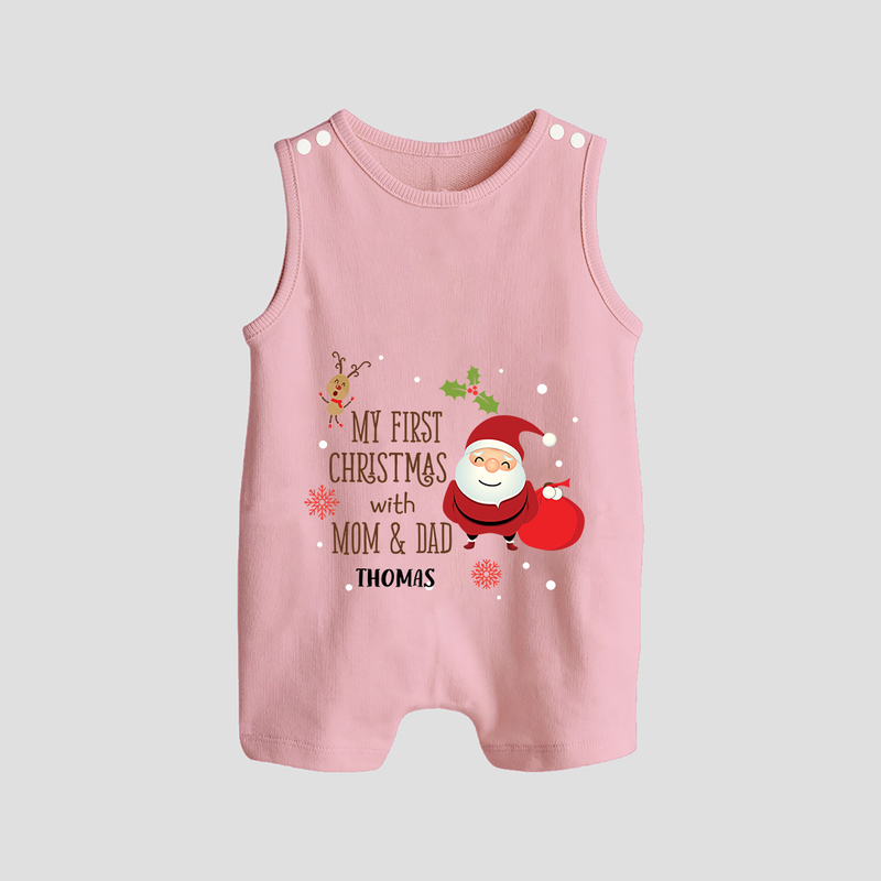 My First Christmas With Mom And Dad - Customized Romper Suit With Name For Babies - BABY PINK - 0 - 5 Months Old (Chest 18")