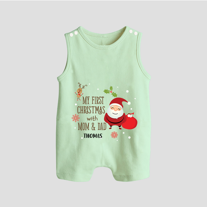 My First Christmas With Mom And Dad - Customized Romper Suit With Name For Babies - MINT GREEN - 0 - 5 Months Old (Chest 18")