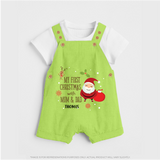 My First Christmas With Mom And Dad - Customized Dungaree Set With Name For Babies - GREEN - 0 - 5 Months Old (Chest 18")