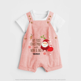 My First Christmas With Mom And Dad - Customized Dungaree Set With Name For Babies - PEACH - 0 - 5 Months Old (Chest 18")