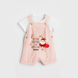 My First Christmas With Mom And Dad - Customized Dungaree Set With Name For Babies - PEACH - 0 - 5 Months Old (Chest 18")