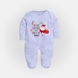 My First Christmas With Mom And Dad - Customized Sleep Suit With Name For Babies - BABY BLUE - New Born (Chest 7.5")