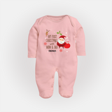 My First Christmas With Mom And Dad - Customized Sleep Suit With Name For Babies - BABY PINK - New Born (Chest 7.5")