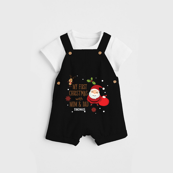 My First Christmas With Mom And Dad - Customized Dungaree Set With Name For Babies - BLACK - 0 - 5 Months Old (Chest 18")