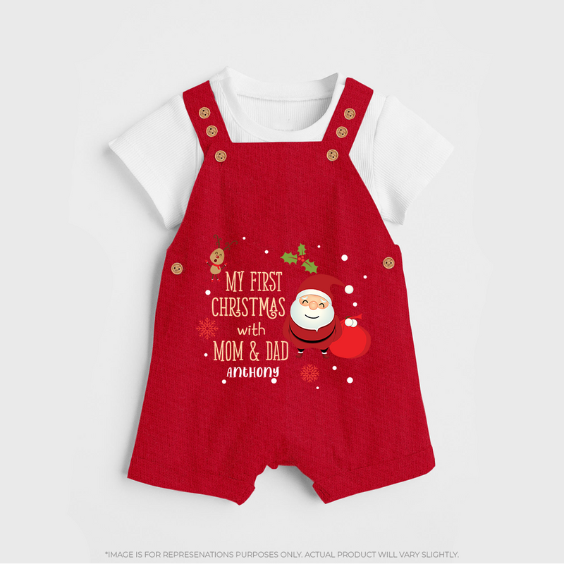 My First Christmas with Mom & Dad |Custom   Dungaree - RED - 0 - 5 Months Old (Chest 18")
