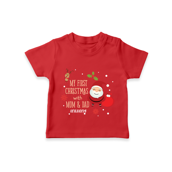 My First Christmas with Mom & Dad |Custom   T-Shirt - RED - 0-5 Months Old (Chest 17")