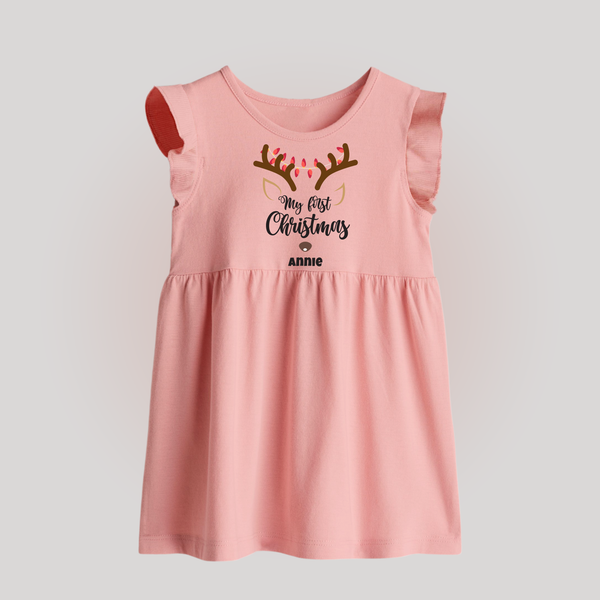 Make This Christmas Special With Our "My First Christmas" themed Customized Baby Frock With Name For Babies - BABY PINK - 0 - 3 Months Old (Chest 17")