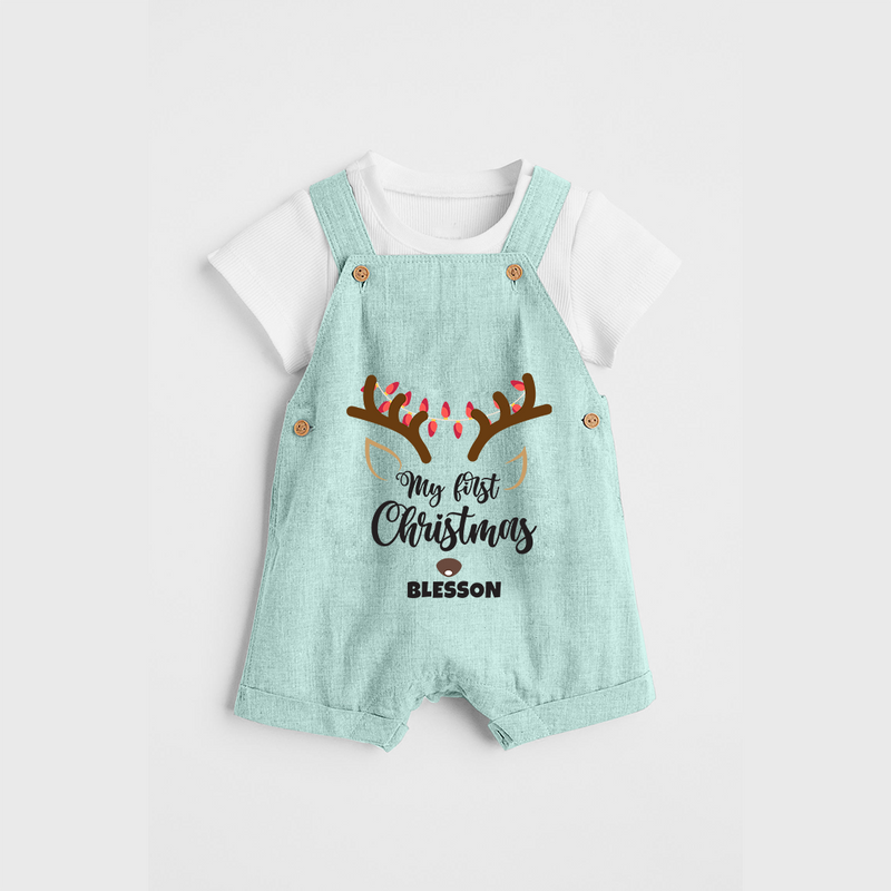 Make This Christmas Special With Our "My First Christmas" themed Customized Dungaree Set With Name For Babies - ARCTIC BLUE - 0 - 5 Months Old (Chest 18")