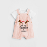 Make This Christmas Special With Our "My First Christmas" themed Customized Dungaree Set With Name For Babies - PEACH - 0 - 5 Months Old (Chest 18")