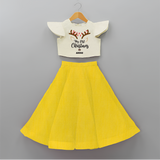 Make This Christmas Special With Our "My First Christmas" themed Customized Crop Top And Skirt With Name For Kids - YELLOW - 6 - 9 Months Old (Chest 20" , Frock Waist 20")