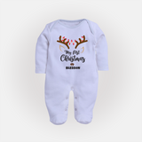 Make This Christmas Special With Our "My First Christmas" themed Customized Sleep Suit With Name For Babies - BABY BLUE - New Born (Chest 7.5")