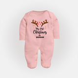 Make This Christmas Special With Our "My First Christmas" themed Customized Sleep Suit With Name For Babies - BABY PINK - New Born (Chest 7.5")