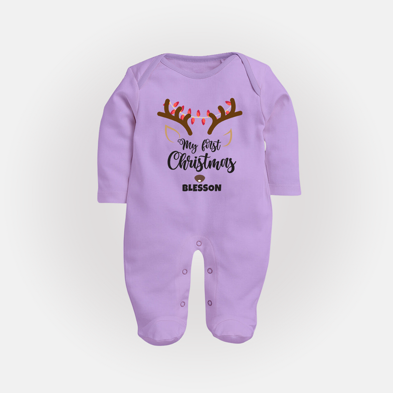 Make This Christmas Special With Our "My First Christmas" themed Customized Sleep Suit With Name For Babies - LILAC - New Born (Chest 7.5")