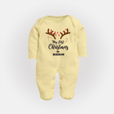 Make This Christmas Special With Our "My First Christmas" themed Customized Sleep Suit With Name For Babies - PASTEL YELLOW - New Born (Chest 7.5")