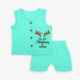 Make This Christmas Special With Our "My First Christmas" themed Customized Jabla Set With Name For Babies - AQUA GREEN - 0 - 3 Months Old (Chest 9.8")