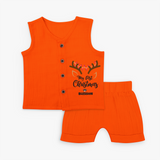 Make This Christmas Special With Our "My First Christmas" themed Customized Jabla Set With Name For Babies - TANGERINE - 0 - 3 Months Old (Chest 9.8")