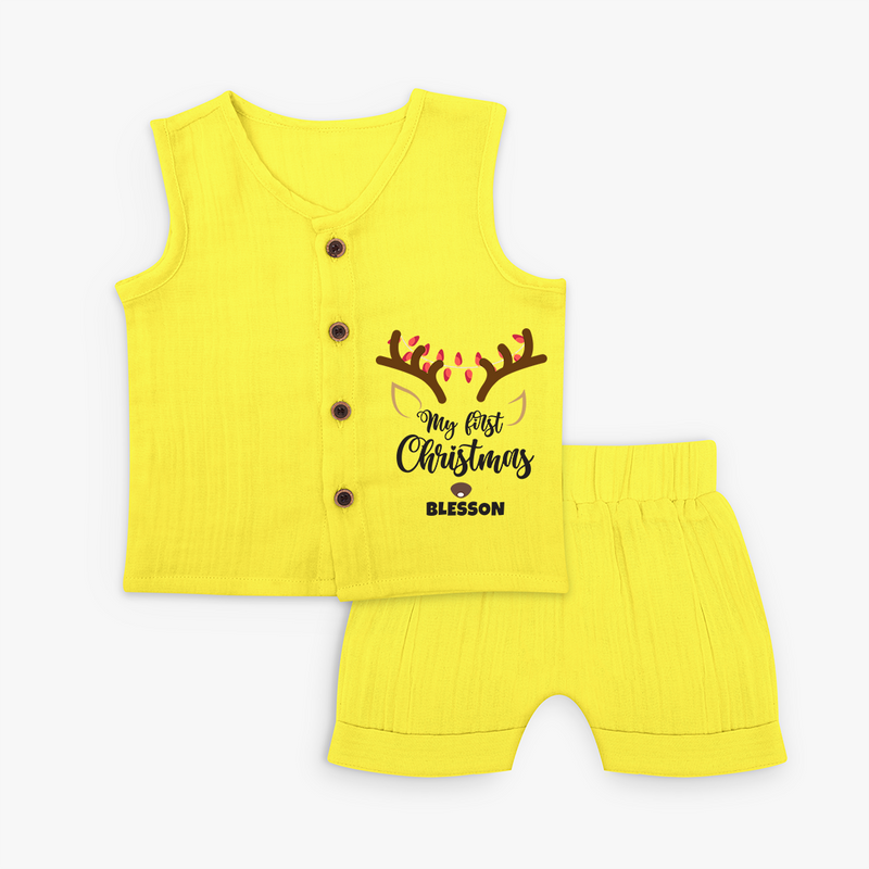 Make This Christmas Special With Our "My First Christmas" themed Customized Jabla Set With Name For Babies - YELLOW - 0 - 3 Months Old (Chest 9.8")