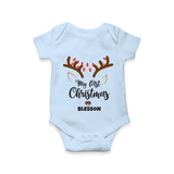 Make This Christmas Special With Our "My First Christmas" themed Customized Romper With Name For Babies - BABY BLUE - 0 - 3 Months Old (Chest 16")