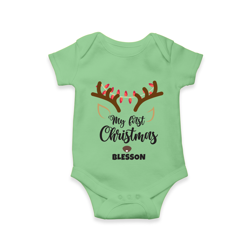 Make This Christmas Special With Our "My First Christmas" themed Customized Romper With Name For Babies - GREEN - 0 - 3 Months Old (Chest 16")