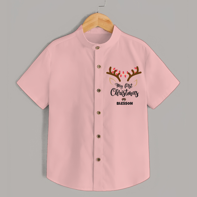 Make This Christmas Special With Our "My First Christmas" themed Customized Shirt With Name For Kids - PEACH - 0 - 6 Months Old (Chest 23")