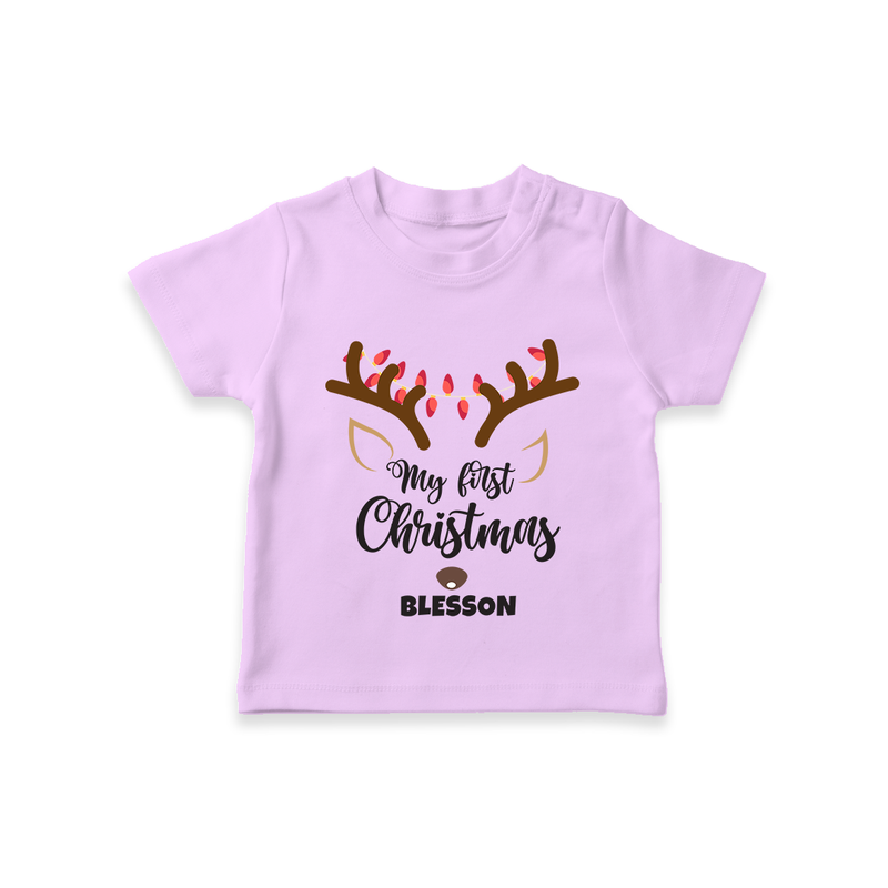 Make This Christmas Special With Our "My First Christmas" themed Customized T-Shirt With Name For Babies - LILAC - 0-5 Months Old (Chest 17")