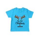 Make This Christmas Special With Our "My First Christmas" themed Customized T-Shirt With Name For Babies - SKY BLUE - 0-5 Months Old (Chest 17")