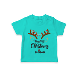 Make This Christmas Special With Our "My First Christmas" themed Customized T-Shirt With Name For Babies - TEAL - 0-5 Months Old (Chest 17")