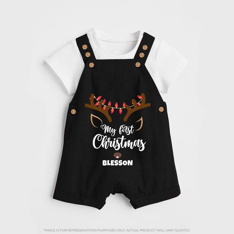 Make This Christmas Special With Our "My First Christmas" themed Customized Dungaree Set With Name For Babies - BLACK - 0 - 5 Months Old (Chest 18")