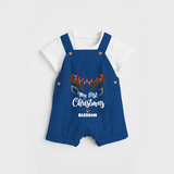 Make This Christmas Special With Our "My First Christmas" themed Customized Dungaree Set With Name For Babies - COBALT BLUE - 0 - 5 Months Old (Chest 18")