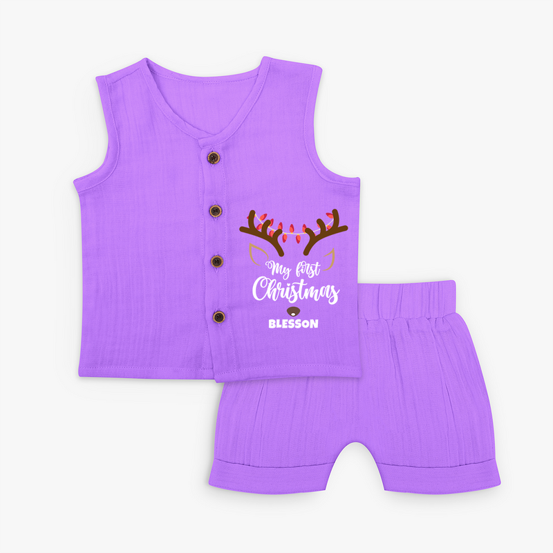 Make This Christmas Special With Our "My First Christmas" themed Customized Jabla Set With Name For Babies - PURPLE - 0 - 3 Months Old (Chest 9.8")