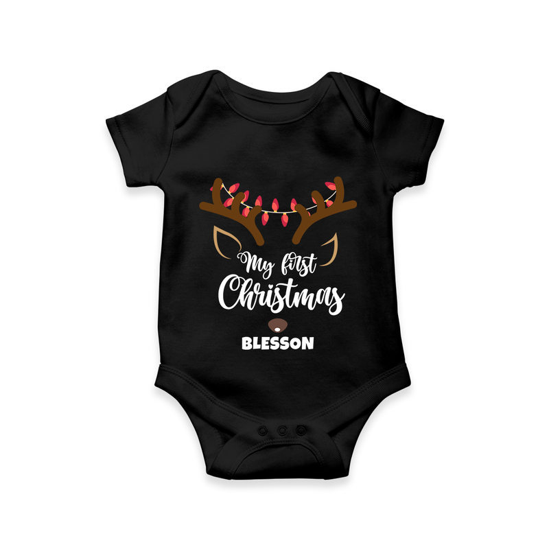 Make This Christmas Special With Our "My First Christmas" themed Customized Romper With Name For Babies - BLACK - 0 - 3 Months Old (Chest 16")