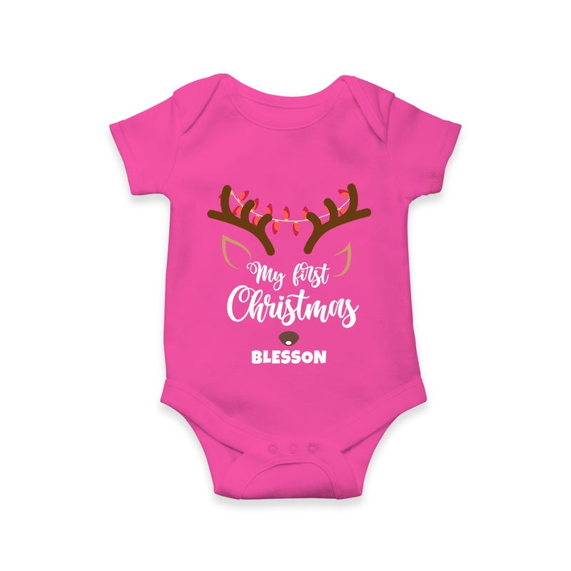 Make This Christmas Special With Our "My First Christmas" themed Customized Romper With Name For Babies - HOT PINK - 0 - 3 Months Old (Chest 16")