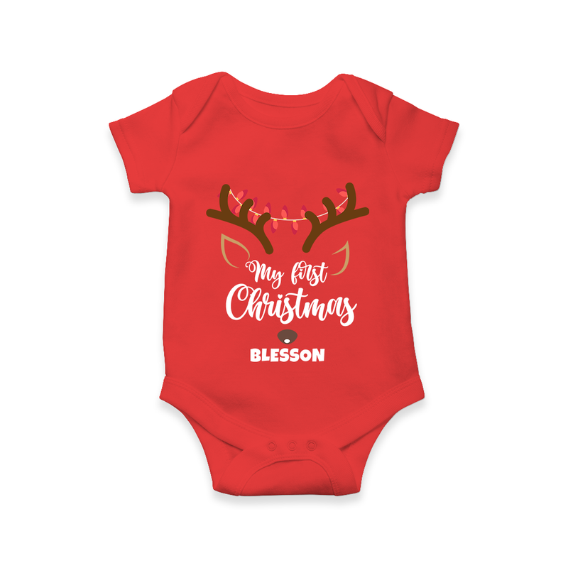 Make This Christmas Special With Our "My First Christmas" themed Customized Romper With Name For Babies - RED - 0 - 3 Months Old (Chest 16")