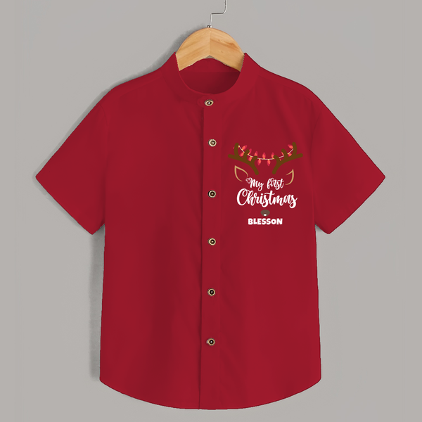 Make This Christmas Special With Our "My First Christmas" themed Customized Shirt With Name For Kids - RED - 0 - 6 Months Old (Chest 23")