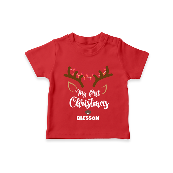 Make This Christmas Special With Our "My First Christmas" themed Customized T-Shirt With Name For Babies - RED - 0-5 Months Old (Chest 17")